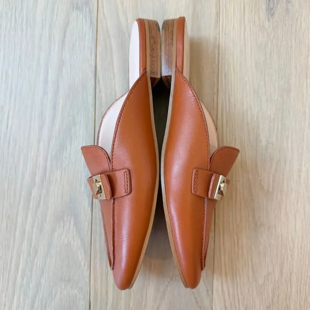 Kate Spade Coda Mules Hot Cider Cognac Brown Leather Gold‑Tone Hardware Size 6